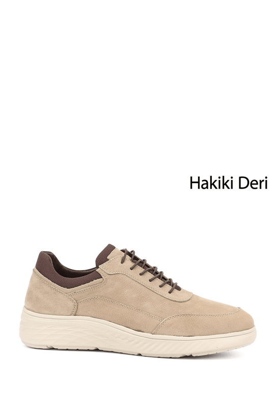 Erkek Kum Nubuk Bağcıklı Kauçuk Taban Hakiki Deri Sneaker