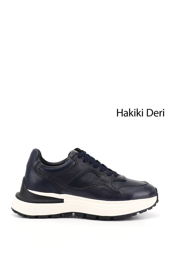 Erkek Lacivert Antik Bağcıklı Hakiki Deri Comfort Sneaker