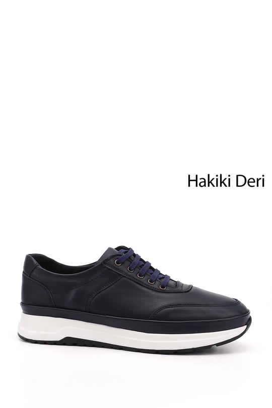 Mens Navy Blue Antique Laced Genuine Leather Comfort Sneaker