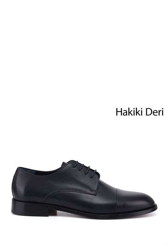 Erkek Lacivert Antik Bağcıklı Kösele Taban Hakiki Deri Klasik Ayakkabı