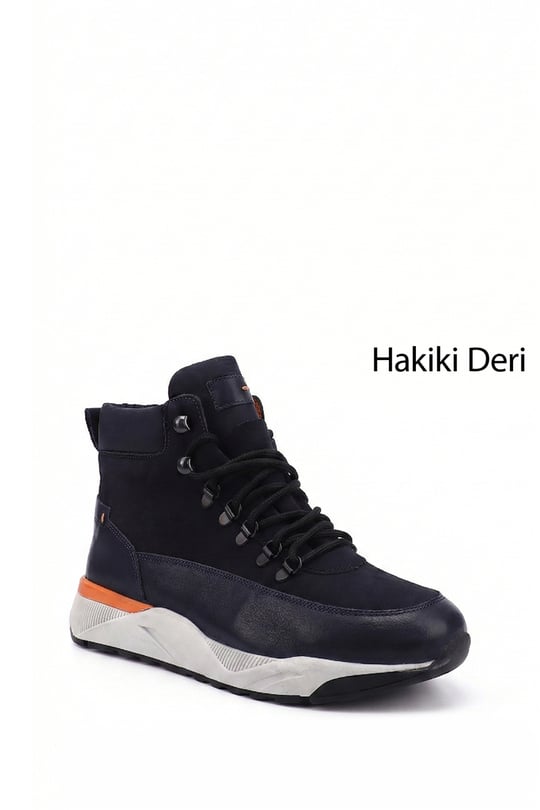 Erkek Lacivert Antik Bağcıklı Spor Hakiki Deri Ourdoor Bot