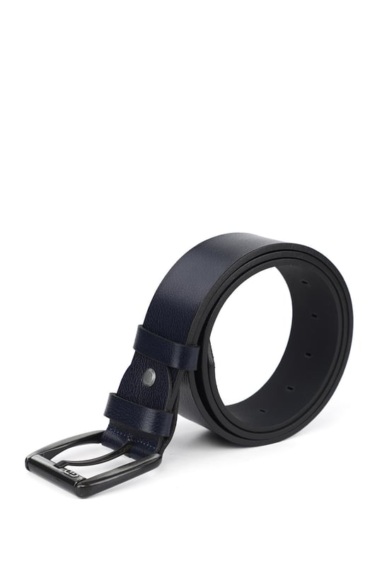 Erkek Lacivert Antik Hakiki Deri 4 Cm Kot Kemeri