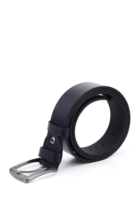 Erkek Lacivert Antik Hakiki Deri 4 Cm Kot Kemeri