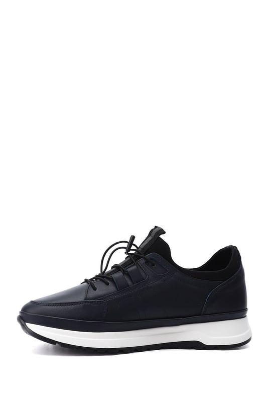 Erkek Lacivert Antik Likralı Lastik Bağcıklı Hakiki Deri Comfort Sneaker
