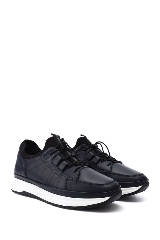 Erkek Lacivert Antik Likralı Lastik Bağcıklı Hakiki Deri Comfort Sneaker