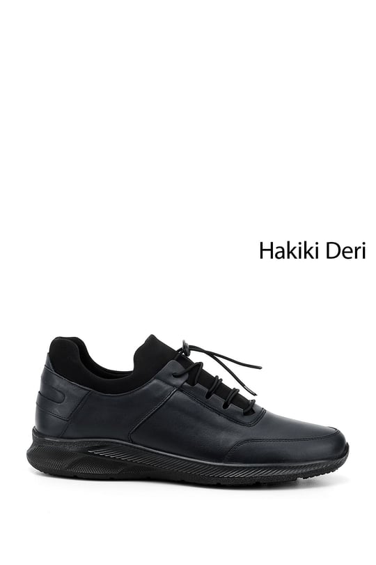 Mens Navy Blue Lace-Up Genuine Leather Comfort Sneaker