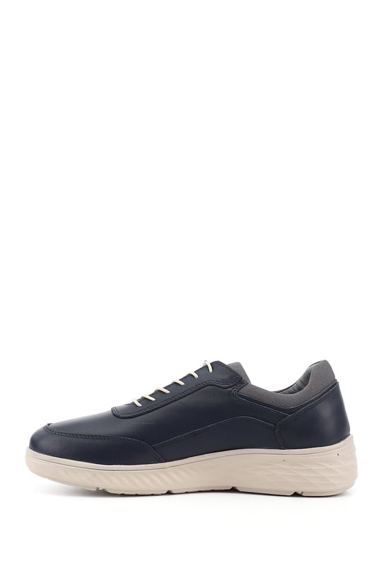 Mens Navy Blue Lace-up Rubber Sole Genuine Leather Sneaker