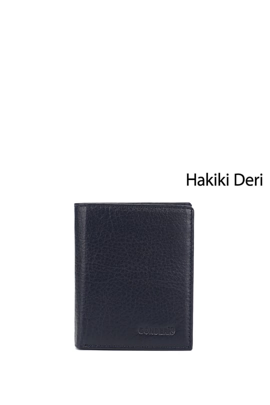 Erkek Lacivert Hakiki Deri Dikey Cüzdan