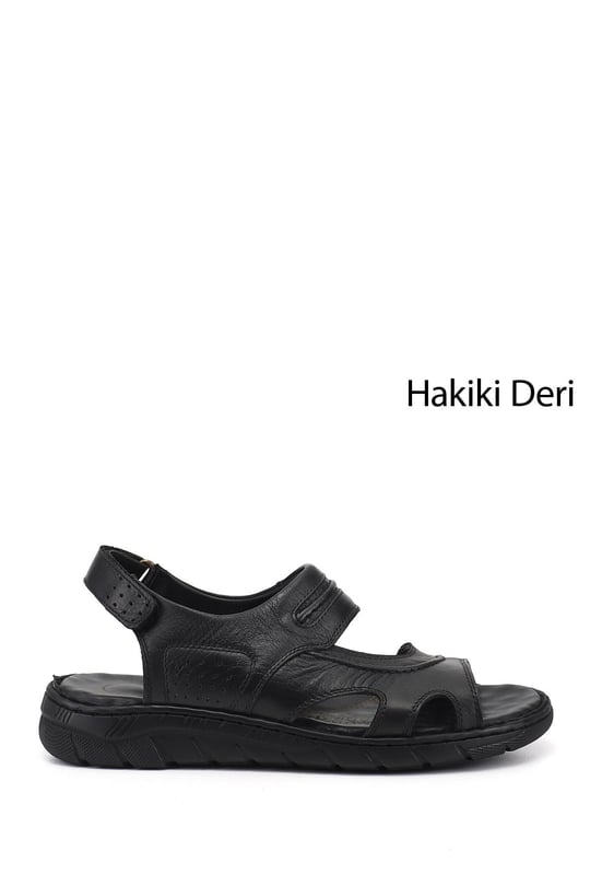 Erkek Siyah Hakiki Deri Comfort Sandalet