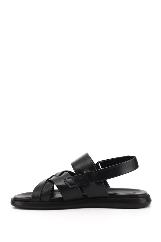 Erkek Siyah Hakiki Deri Comfort Sandalet