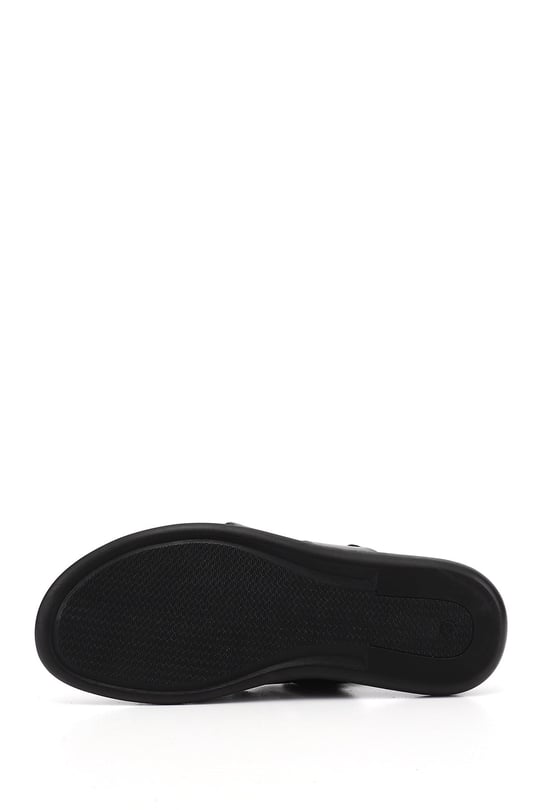 Erkek Siyah Hakiki Deri Comfort Sandalet