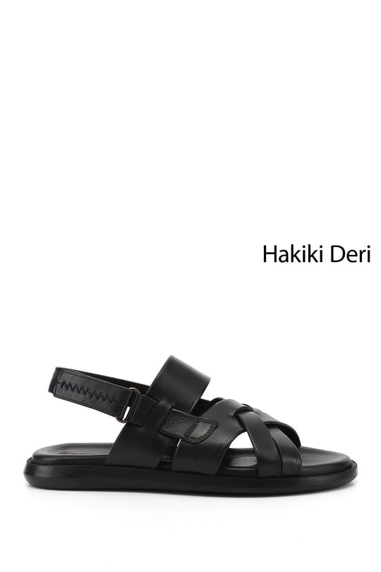 Erkek Siyah Hakiki Deri Comfort Sandalet