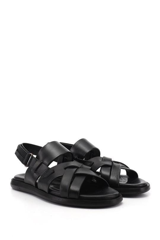Erkek Siyah Hakiki Deri Comfort Sandalet