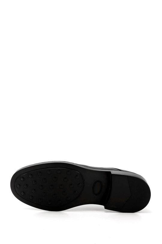Erkek Siyah Bağcıklı Baskılı Hakiki Deri Klasik Ayakkabı