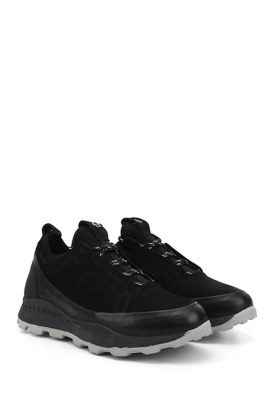 Mens Black Lace-Up Genuine Leather Comfort Sneaker