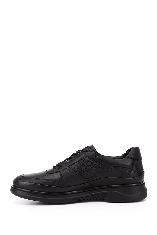 Mens Black Lace-Up Rubber Sole Genuine Leather Sneaker