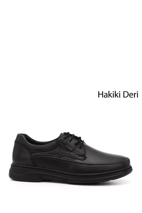 Erkek Siyah Bağcıklı Hakiki Deri Comfort Ayakkabı
