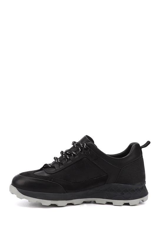 Mens Black Lace-Up Genuine Leather Comfort Sneaker