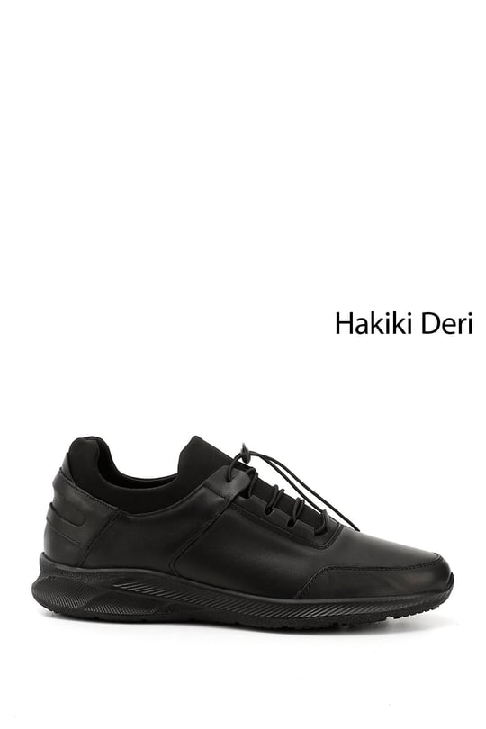 Mens Black Lace-Up Genuine Leather Comfort Sneaker