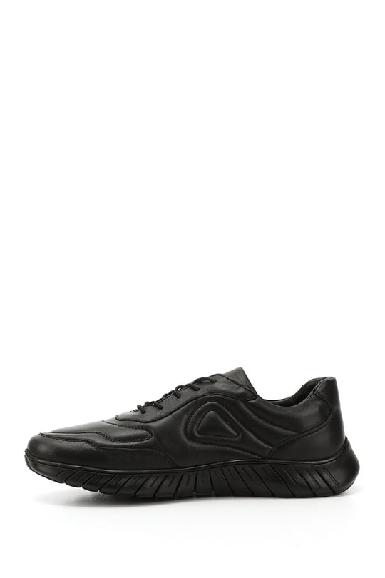 Mens Black Lace-Up Genuine Leather Comfort Sneaker