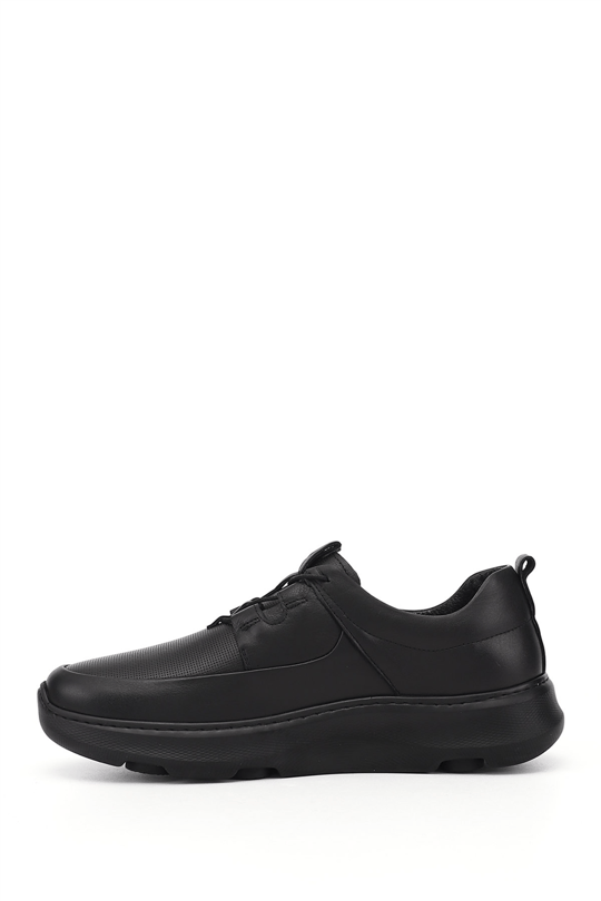 Erkek Siyah Bağcıklı Hakiki Deri Comfort Sneaker