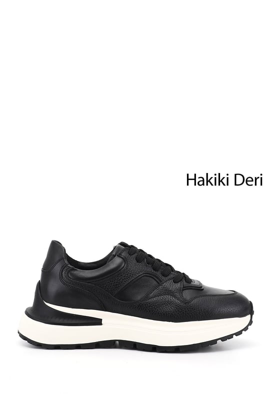 Erkek Siyah Bağcıklı Hakiki Deri Comfort Sneaker