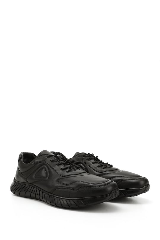 Mens Black Lace-Up Genuine Leather Comfort Sneaker