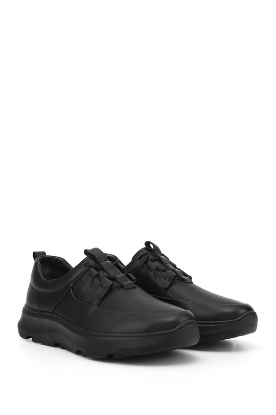 Erkek Siyah Bağcıklı Hakiki Deri Comfort Sneaker