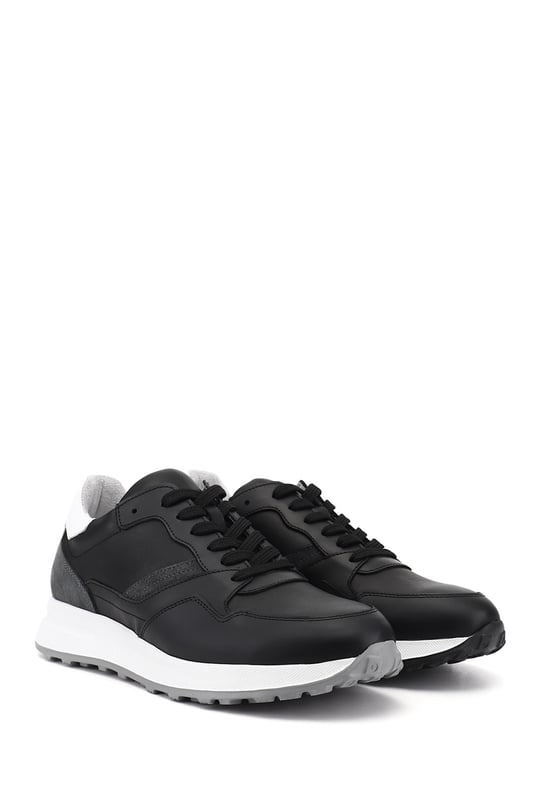 Erkek Siyah Bağcıklı Hakiki Deri Comfort Sneaker