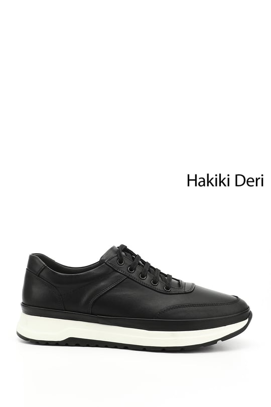 Mens Black Lace-Up Genuine Leather Comfort Sneaker