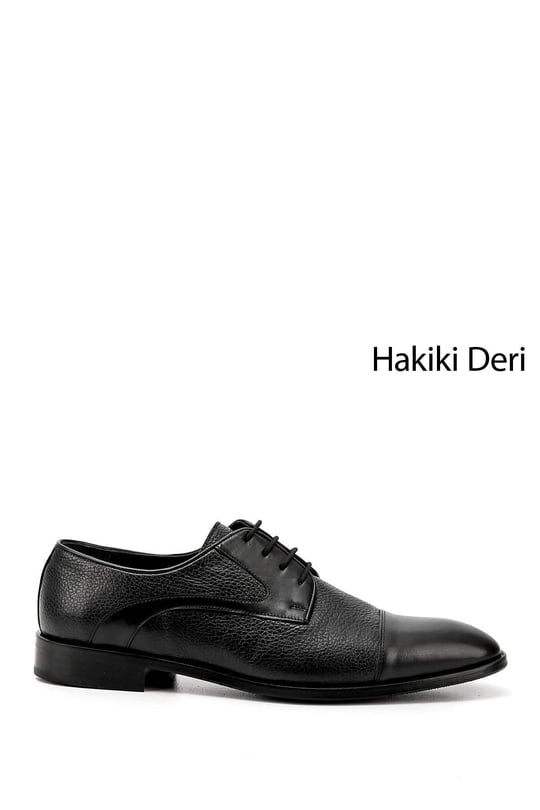 Erkek Siyah Bağcıklı Hakiki Deri Klasik Ayakkabı
