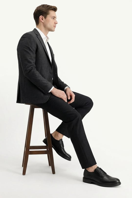 Mens Black Lace-Up Genuine Leather Classic Oxford Shoes
