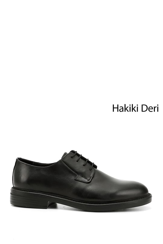 Erkek Siyah Bağcıklı Hakiki Deri Klasik Ayakkabı