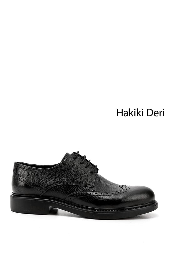 Erkek Siyah Bağcıklı Hakiki Deri Klasik Ayakkabı