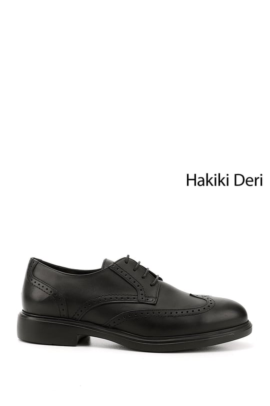 Erkek Siyah Bağcıklı Hakiki Deri Klasik Oxford Ayakkabı