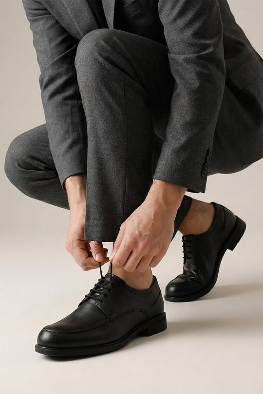 Mens Black Lace-Up Genuine Leather Classic Shoes