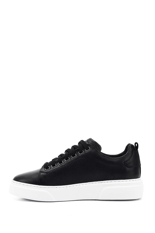 Mens Black Lace-Up Genuine Leather Sneakers