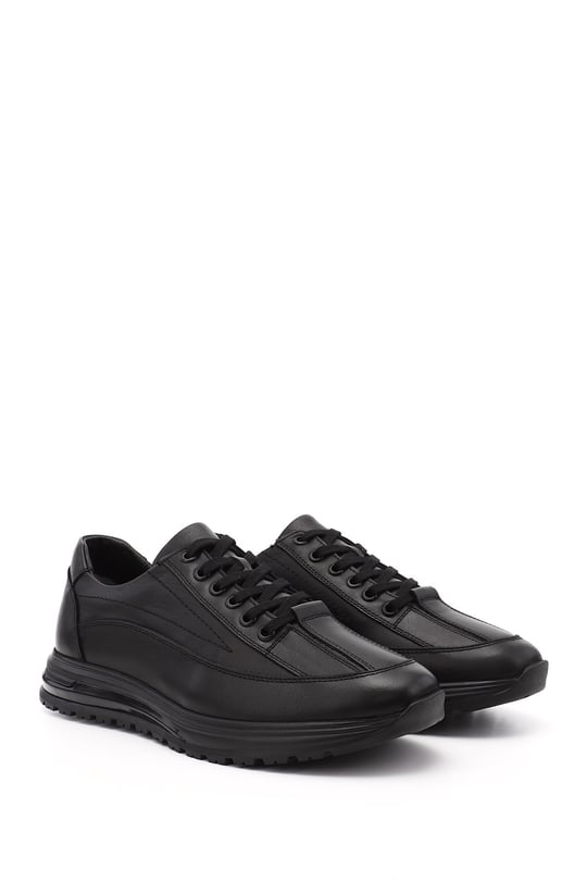 Erkek Siyah Bağcıklı Hakiki Deri Sneaker