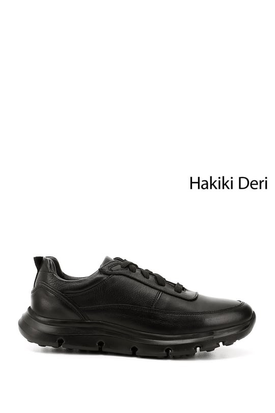 Erkek Siyah Bağcıklı Hakiki Deri Sneaker