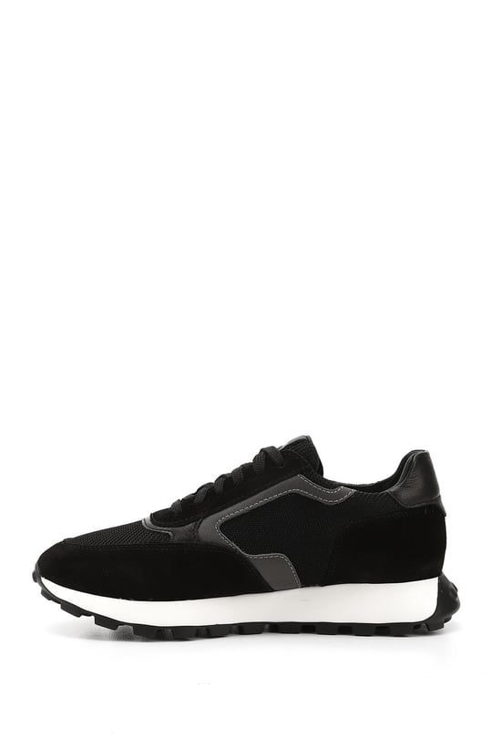 Mens Black Lace-Up Genuine Leather Sneakers