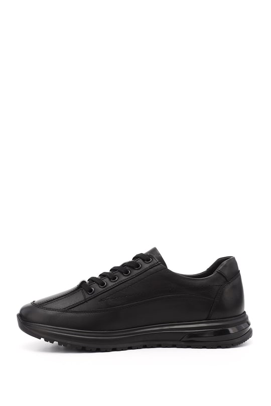 Erkek Siyah Bağcıklı Hakiki Deri Sneaker
