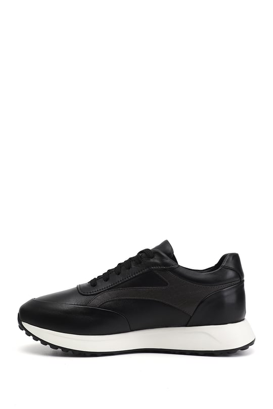 Erkek Siyah Bağcıklı Hakiki Deri Sneaker