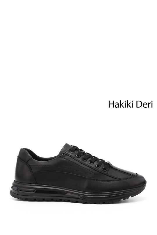 Erkek Siyah Bağcıklı Hakiki Deri Sneaker