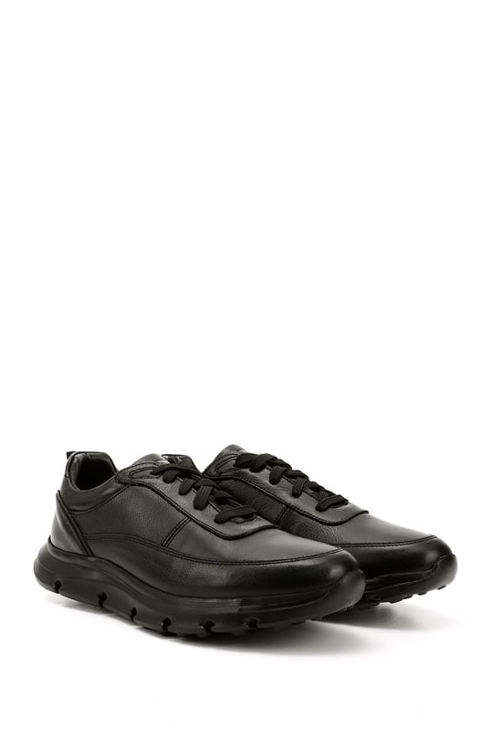 Erkek Siyah Bağcıklı Hakiki Deri Sneaker