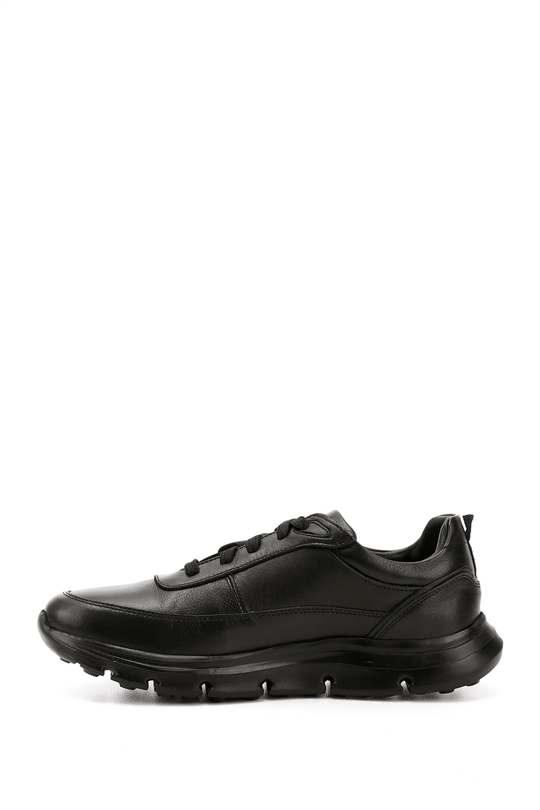 Mens Black Lace-Up Genuine Leather Sneakers
