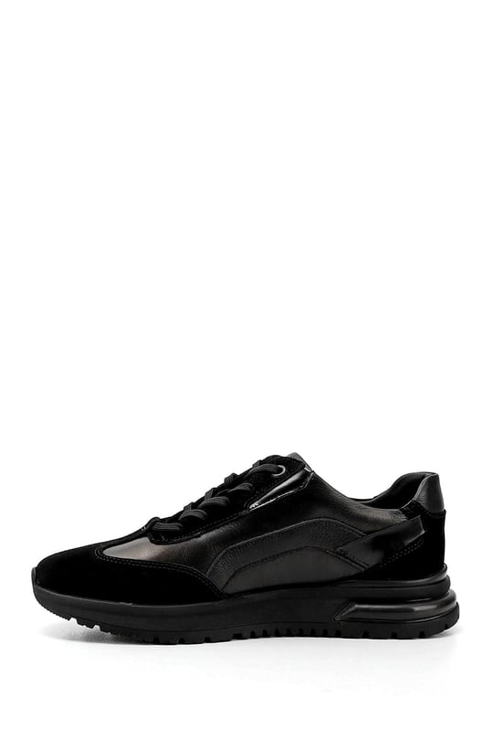Erkek Siyah Bağcıklı Jel Tabanlıklı Hakiki Deri Sneaker