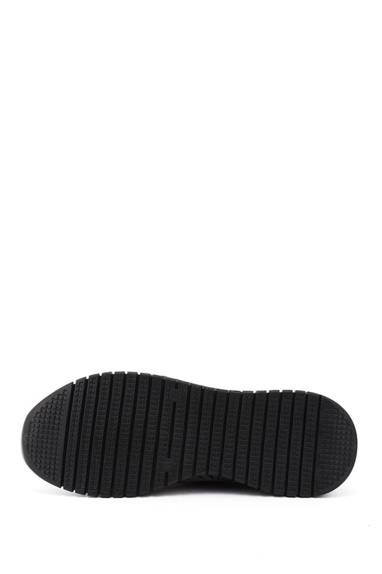 Mens Black Lace-Up Rubber Sole Genuine Leather Sneakers