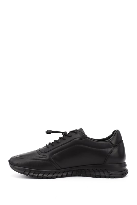 Mens Black Lace-Up Rubber Sole Genuine Leather Sneakers