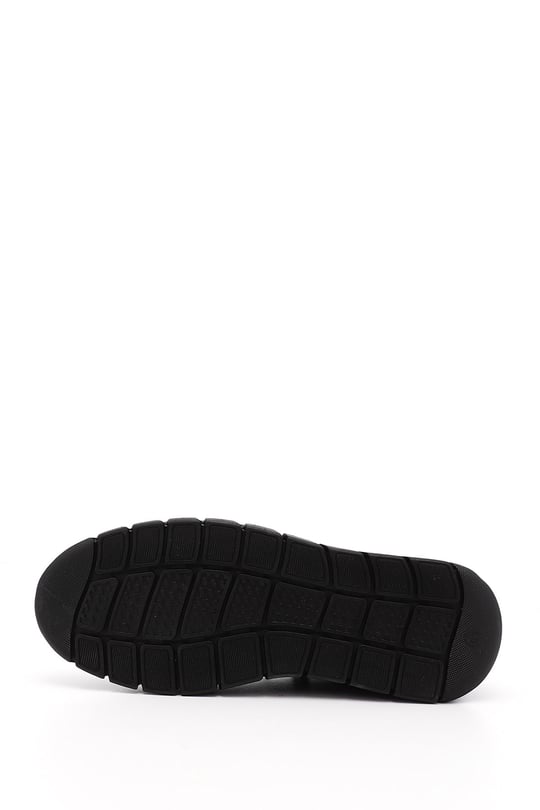 Mens Black Lace-Up Rubber Sole Genuine Leather Sneaker
