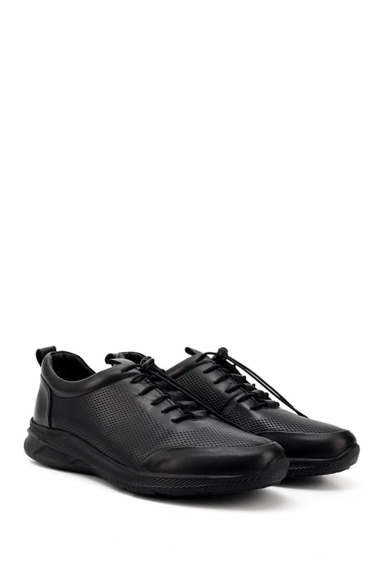 Erkek Siyah Bağcıklı Kauçuk Taban Hakiki Deri Sneaker